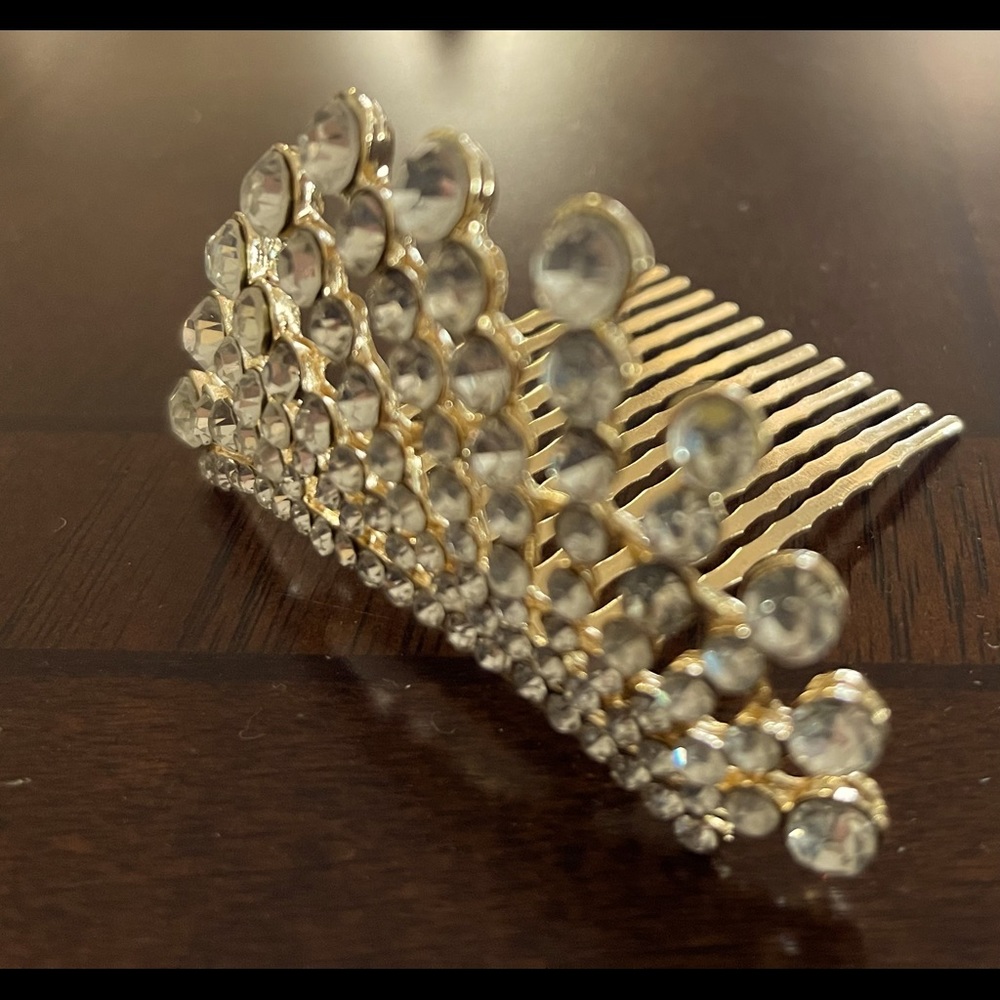 Gold Metal Rhinestone Hair Brooch